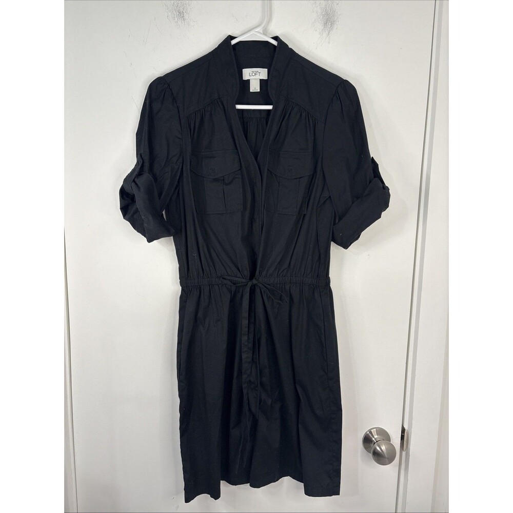 Loft Ann Taylor Woman's Sz 2 Dress Black Hidden Snaps Career Professional‎